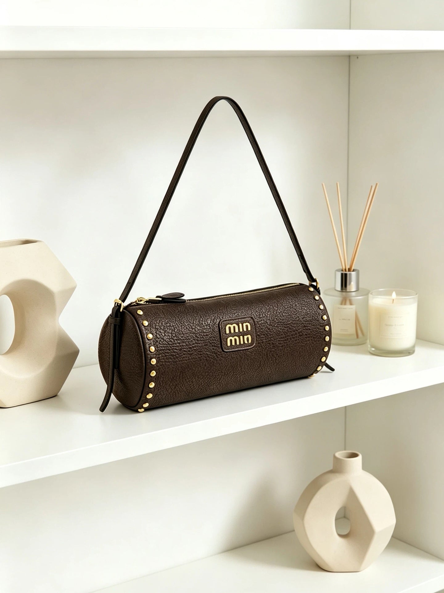 Vintage Barrel Shoulder Bag – Coffee Brown
