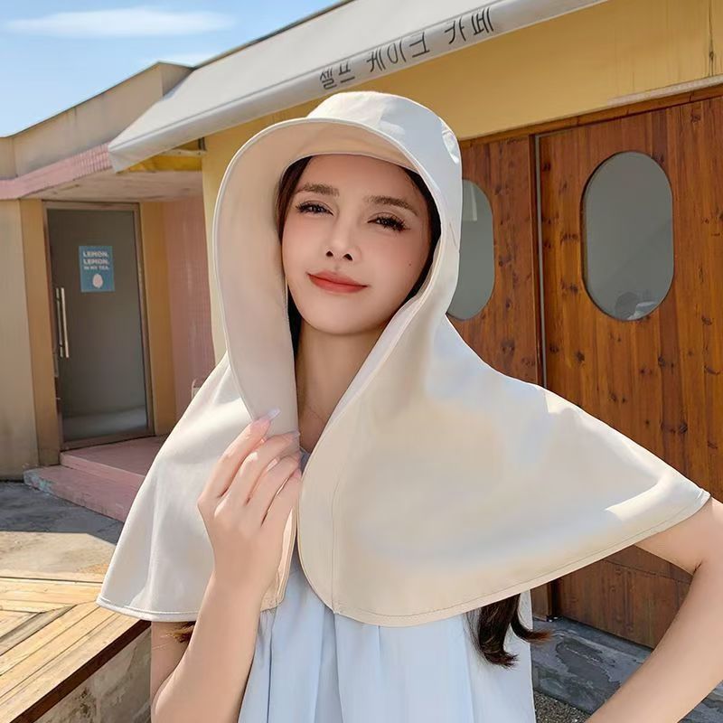Wide-Brim Neck-Cover Sun Hat – Beige / One Size