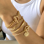 Layered Metal Chain Bracelet Set – Gold Tone