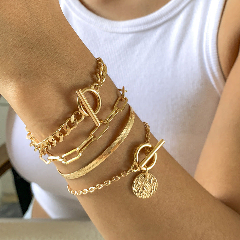 Layered Metal Chain Bracelet Set – Gold Tone