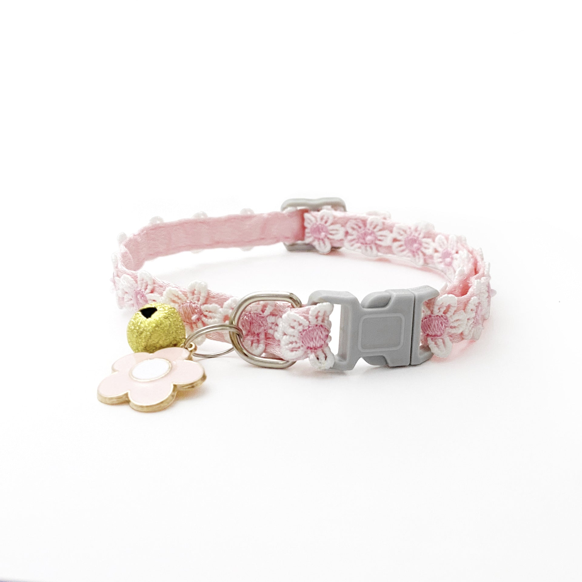 Floral Lace Pet Collar with Bell – Pink