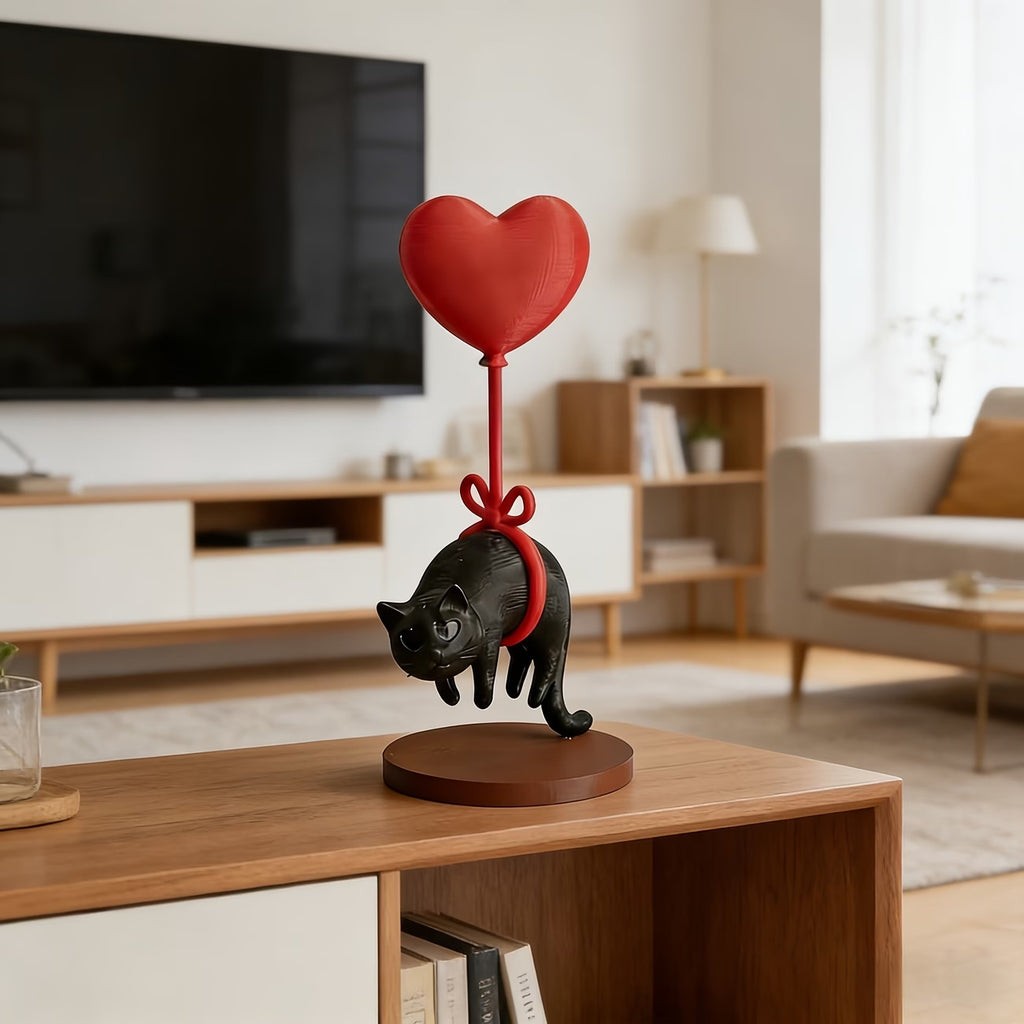 Floating Black Cat Heart Balloon Figurine – product view 2
