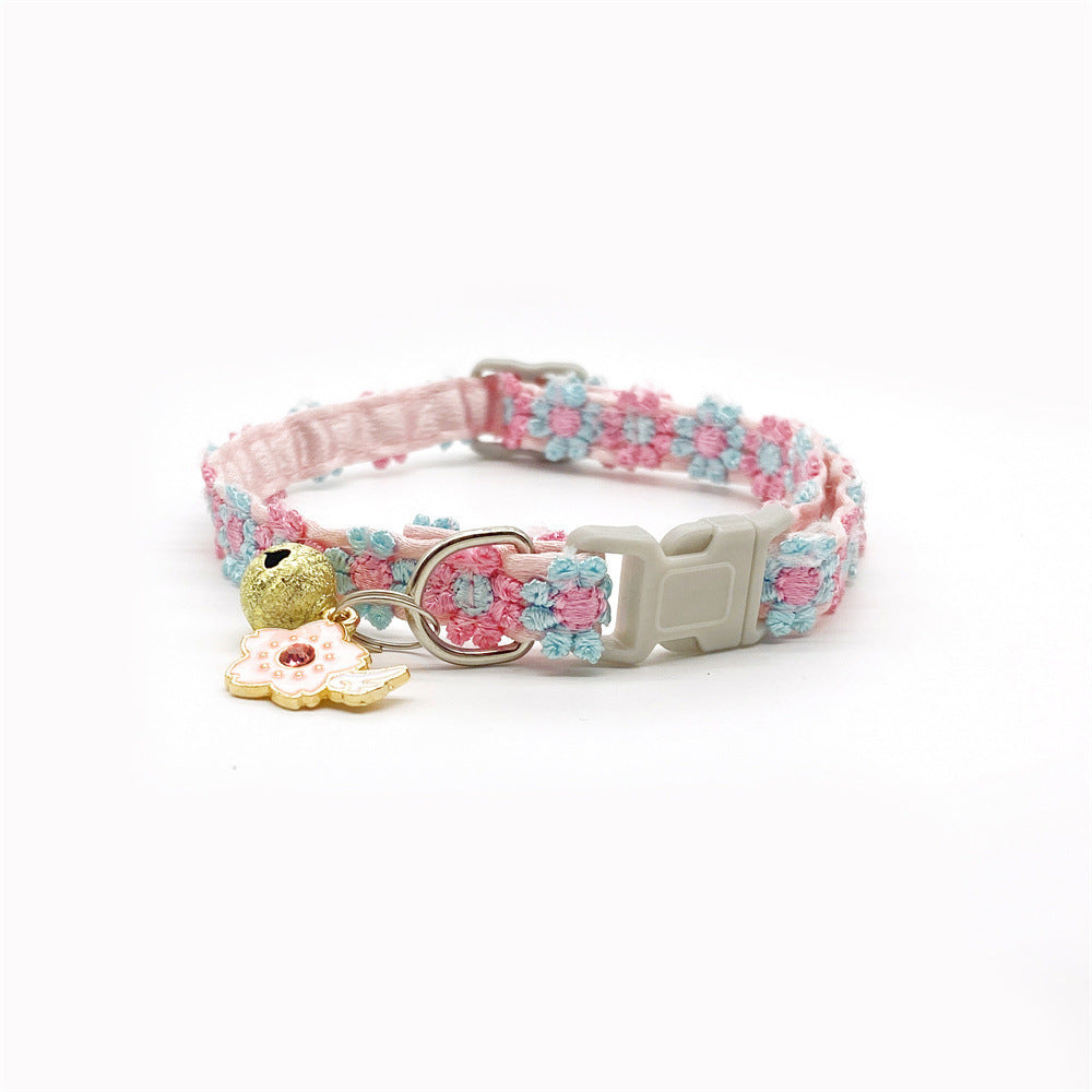 Floral Lace Pet Collar with Bell – Cherry Blossom Pattern