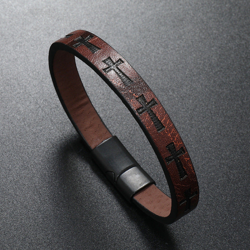 Layered Cross Magnetic-Clasp Bracelet – Burgundy