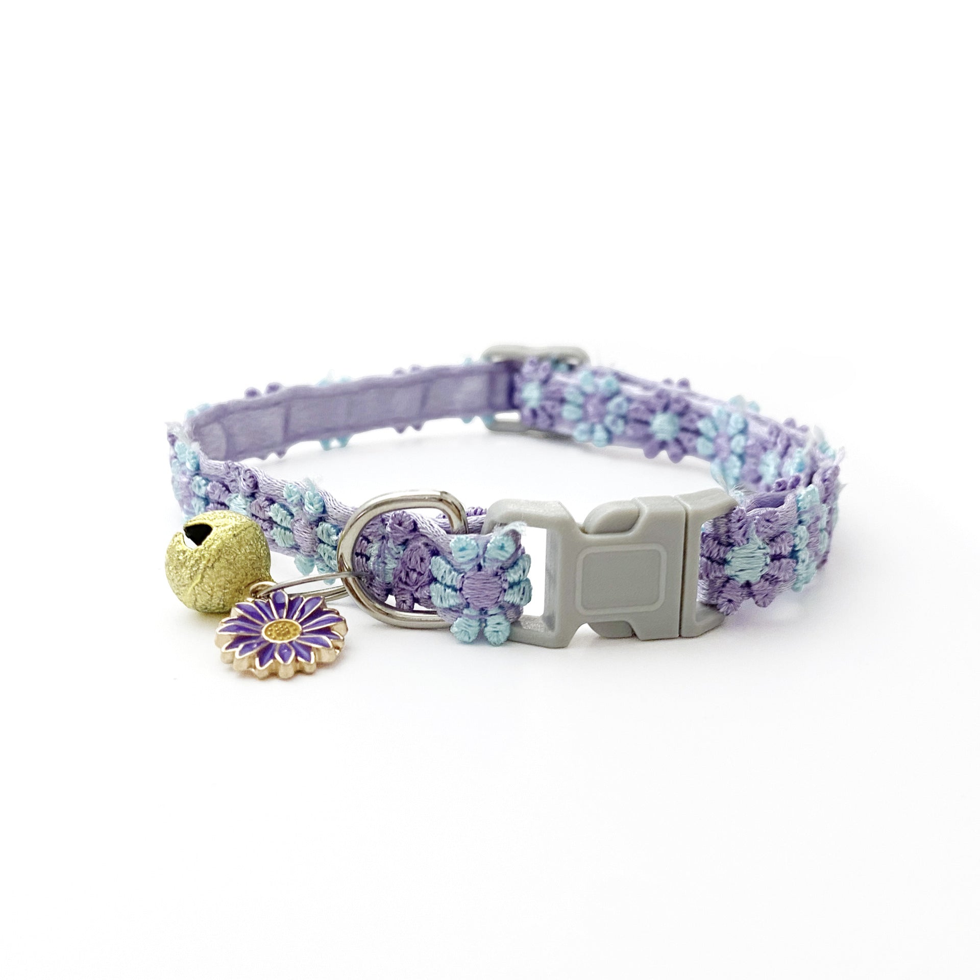 Floral Lace Pet Collar with Bell – Purple