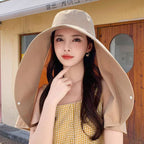 Wide-Brim Neck-Cover Sun Hat – Khaki / One Size