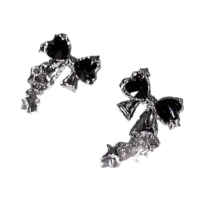 Sparkling Bow Stud Earrings – Black Crystal