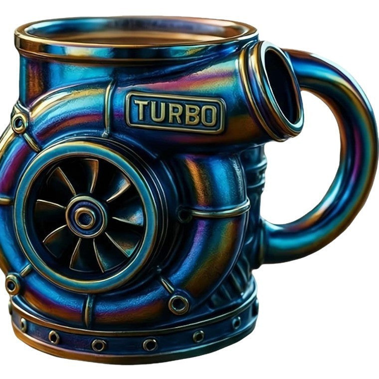 Construction-Themed Resin Desk Ornament - Blue Turbine Design - 12 x 11.5 x 14 cm