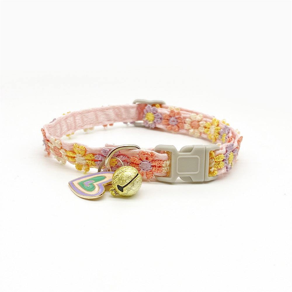 Floral Lace Pet Collar with Bell – Heart Pattern