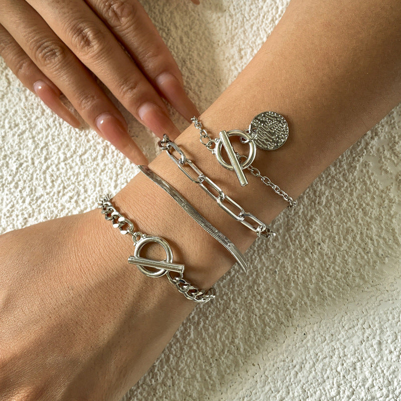 Layered Metal Chain Bracelet Set – Silver Tone