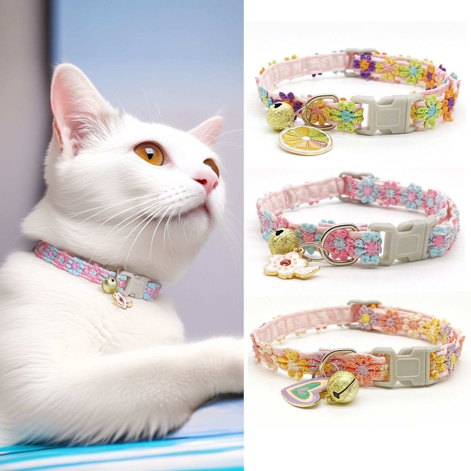 Floral Lace Pet Collar with Bell – product view 1