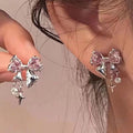 Sparkling Bow Stud Earrings – Pink Crystal