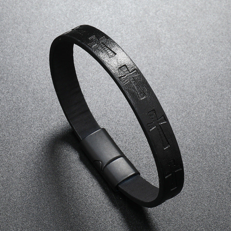 Layered Cross Magnetic-Clasp Bracelet – Black