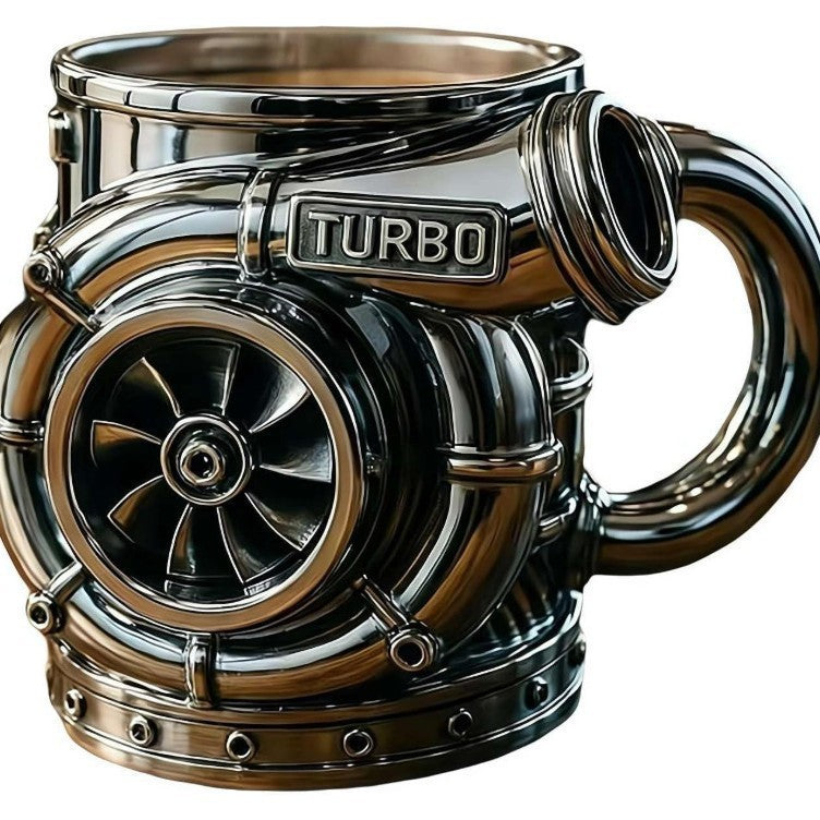 Construction-Themed Resin Desk Ornament - Silver Turbine Design - 12 x 11.5 x 14 cm