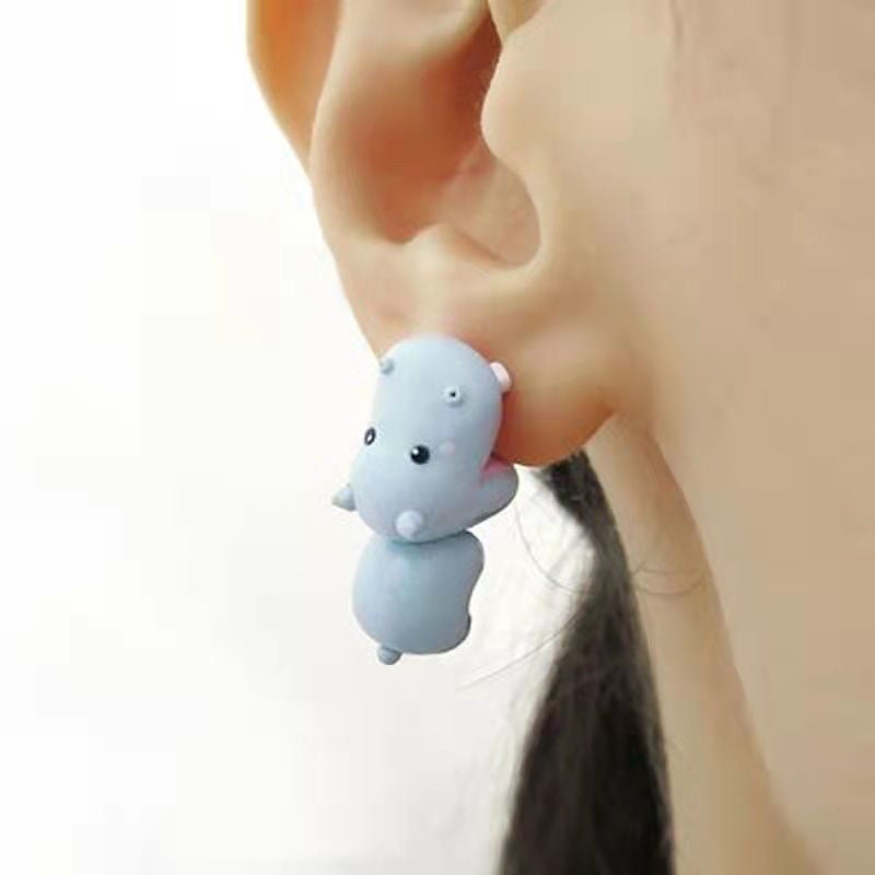 Mini Animal Stud Earrings – Blue Hippo