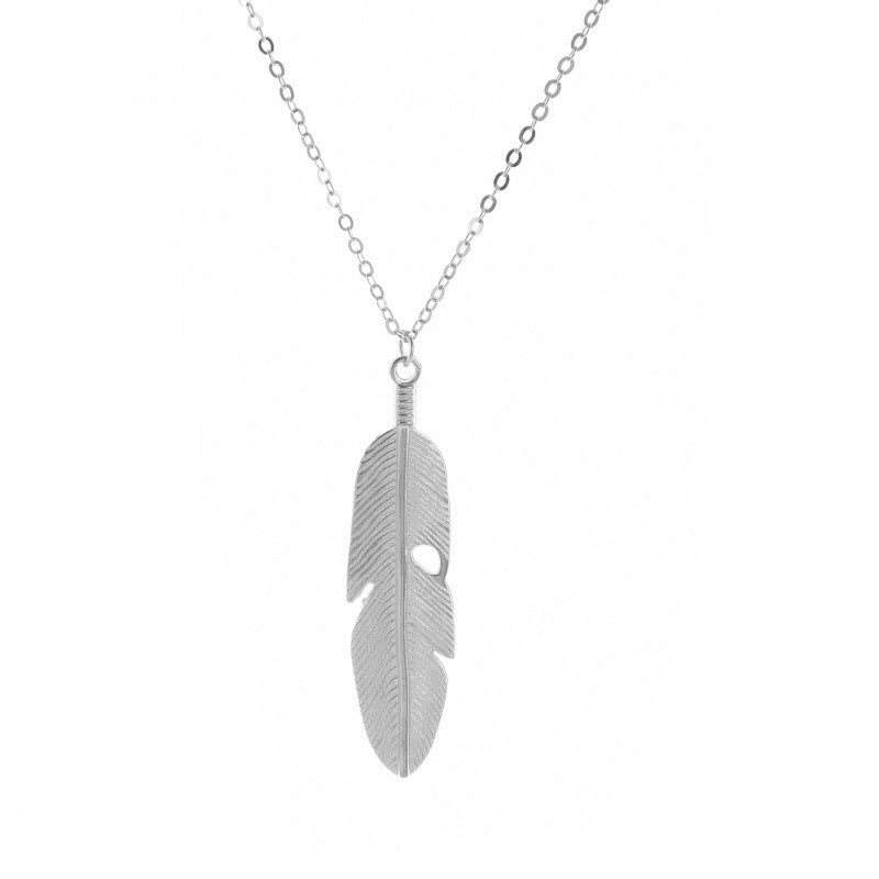 Bohemian Feather Tassel Necklace – Silver Tone