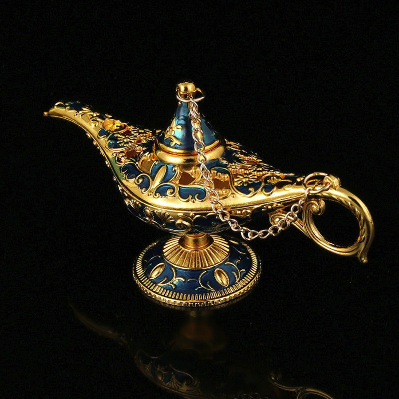 Arabian-Style Decorative Wish Lamp – Gold with Transparent Blue